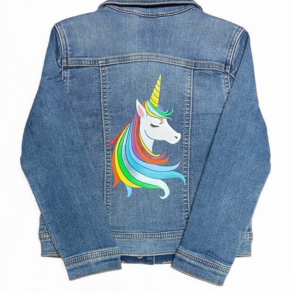 NWT Cute Unicorn Jean Jacket. Blue Denim Jean Jacket, girls unicorn. - Picture 6 of 7